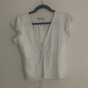 Abercrombie White V-Neck Tie-Front Top